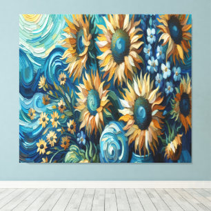 Radiante Sonnenblumen mit ruhiger blauer Umgebung Leinwanddruck