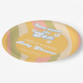 Radiate Pastel Retro Hier kommt die Son Baby Showe Pappteller (Schrägansicht)