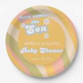Radiate Pastel Retro Hier kommt die Son Baby Showe Pappteller (Vorderseite)