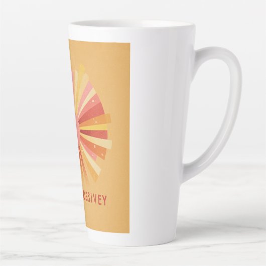 "Radiate Positivity" Retro Sunburst Art | 70s Styl Milchtasse (Rechts)