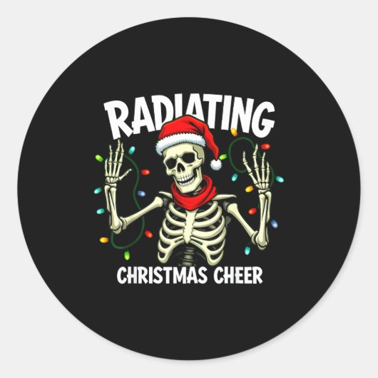 Radiating Christmas Cheer Skeleton Christmas Light Runder Aufkleber (Vorderseite)