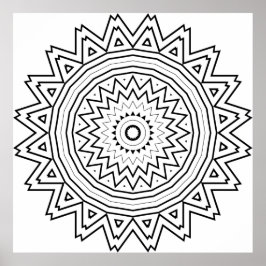 Radiating Starburst Mandala with Tribal Geometry Poster