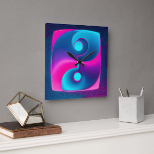 Radiative Spiritualität: Vibrant Yin Yang Pink & B Quadratische Wanduhr