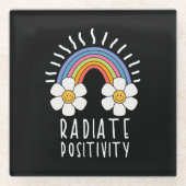 Radierposition | Farbiger Regenbogen und Blume Glasuntersetzer (Vorderseite)