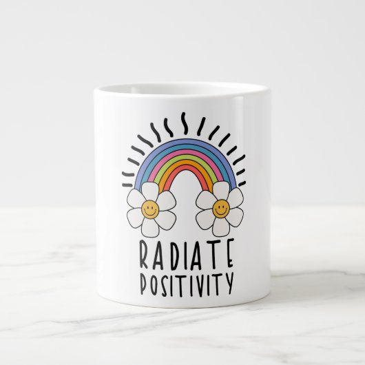 Radierposition | Farbiger Regenbogen und Blume Jumbo-Tasse (Vorderseite)