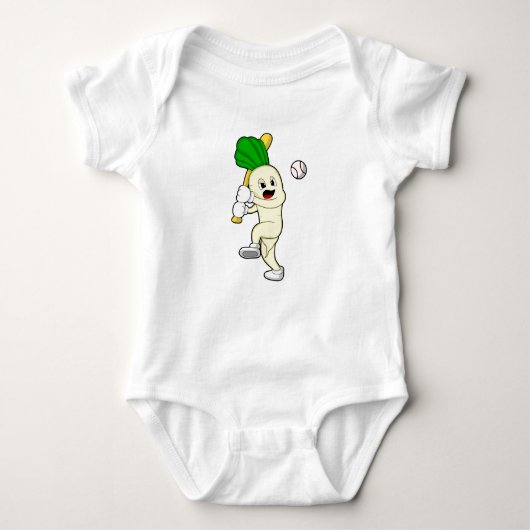 Radieschen Baseball mit Baseballschläger Baby Strampler (Vorderseite)
