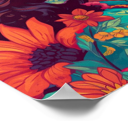 Radikale mexikanisch-amerikanische Frau Blumendruc Poster (Ecke)