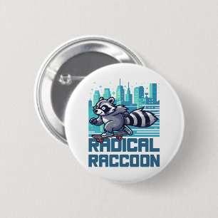 Radikaler Waschbär städtischer Skateboarder Button
