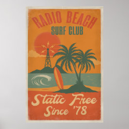 Radio Beach Surf Club - Retro Island Surf Print Poster