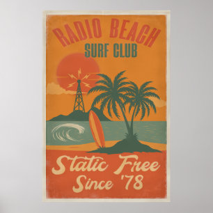 Radio Beach Surf Club - Retro Island Surf Print Poster