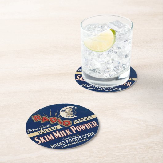 Radio Extra Grade Roller Process Skim Milk Pulver. Runder Pappuntersetzer (Vor Ort)