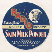 Radio Extra Grade Roller Process Skim Milk Pulver. Runder Pappuntersetzer (Vorderseite)