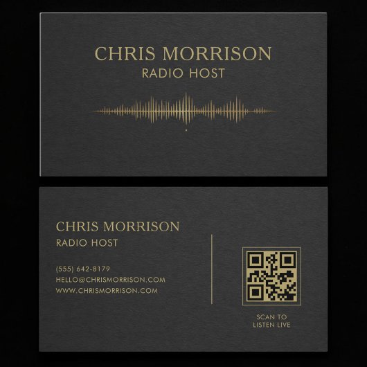 Radio-Moderator Black Gold QR Code Visitenkarte