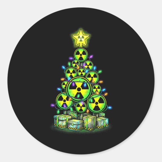 Radioactive Christmas Tree Graphic Nuclear Warning Runder Aufkleber (Vorderseite)