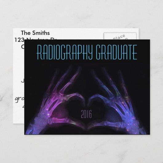 "Radiographie Graduate" lila Röntgenherz Einladungspostkarte (Vorne/Hinten)