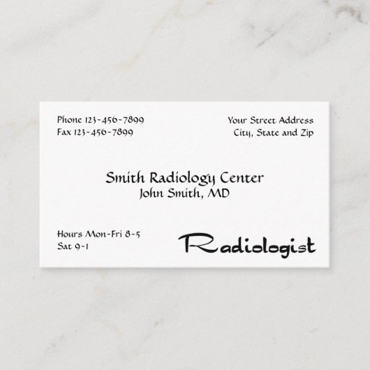 Radiologe Radiology Business Card Visitenkarte (Vorderseite)