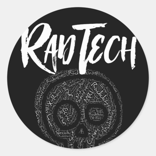 Radiologie-Tech-Begriffe in Skull Krass Tech Runder Aufkleber (Vorderseite)