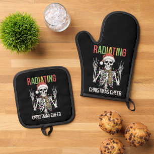 Radiologie-Weihnachts-Santa-Skelett-Röntgen-Techni Ofenhandschuh & Topflappen-Set
