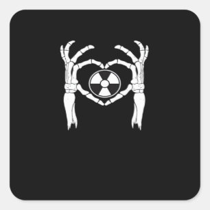 Radiologie X-Ray Tech Heart Shaped Skeleton Hands  Quadratischer Aufkleber