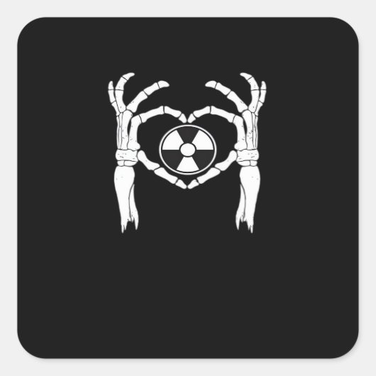 Radiologie X-Ray Tech Heart Shaped Skeleton Hands Quadratischer Aufkleber (Vorderseite)