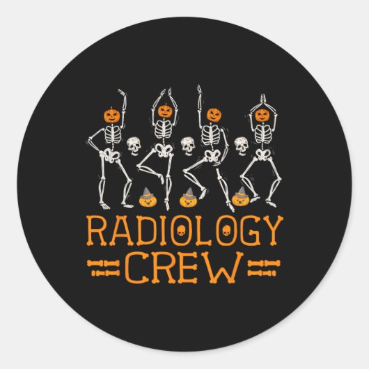 Radiology Crew Dancing Skeleton Pumpkin Funny Hall Runder Aufkleber (Vorderseite)