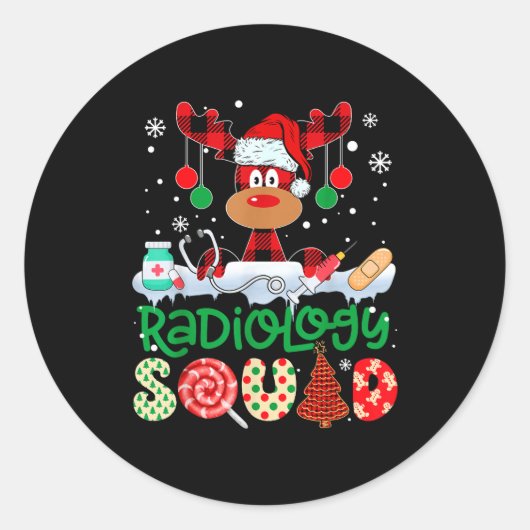 Radiology Squad Nurse Reindeer Buffalo Red Plaid C Runder Aufkleber (Vorderseite)