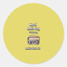 Radios vereinen uns. Weltfunktag (WRD). Runder Aufkleber