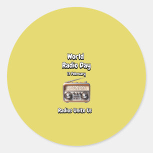 Radios vereinen uns. Weltfunktag (WRD). Runder Aufkleber