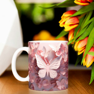Radiowellen: Rosa 3D-Schmetterling-Kaffeemaschine  Zweifarbige Tasse