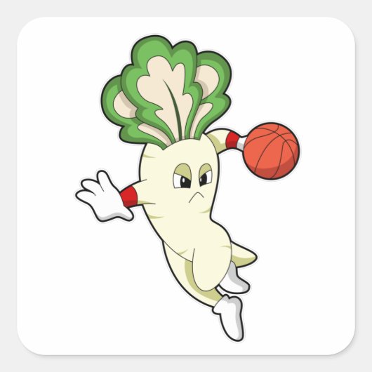 Radish beim Basketball Sports Quadratischer Aufkleber (Vorderseite)