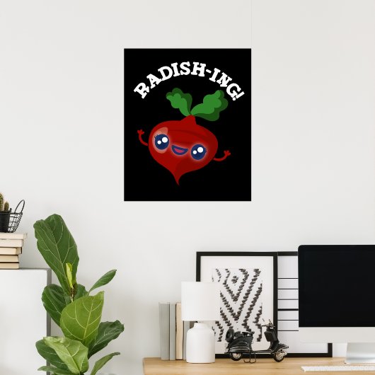 Radish-ing Funny Veggie Radish Pun Dark BG Poster (Heimbüro)