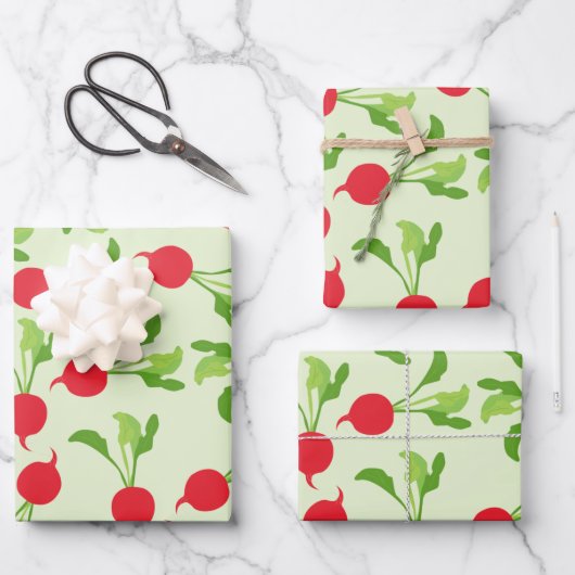 Radish Red Green Pattern Geschenkpapier Set (Vorderseite)