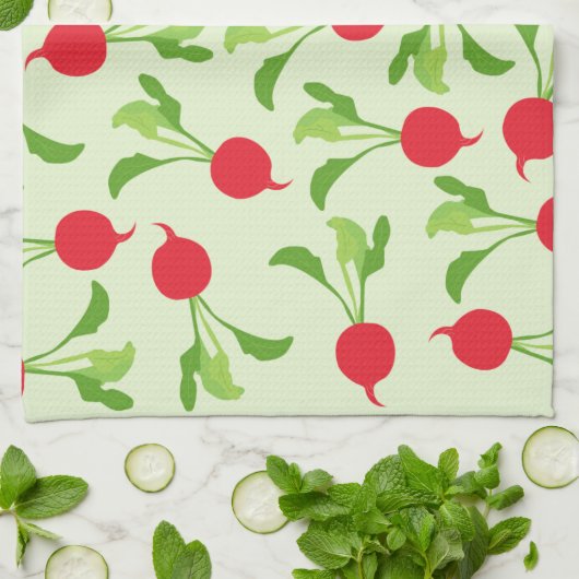 Radish Red Green Pattern Geschirrtuch (Gefaltet)