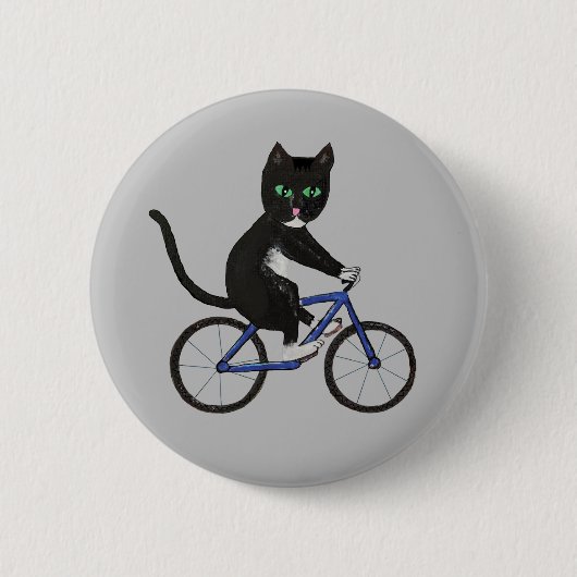 Radkatze auf einem Rad Schwarz-Weiß-Katze Button (Vorderseite)