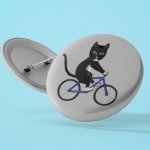 Radkatze auf einem Rad Schwarz-Weiß-Katze Button
