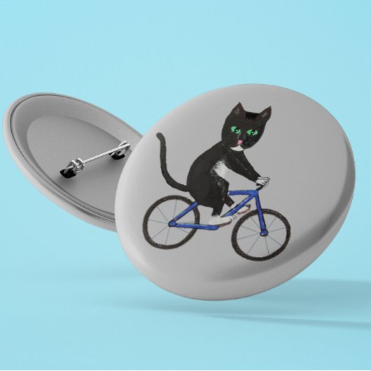 Radkatze auf einem Rad Schwarz-Weiß-Katze Button