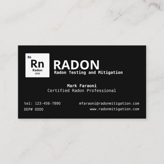 Radon Testing and Mitigation Company Visitenkarte (Vorderseite)