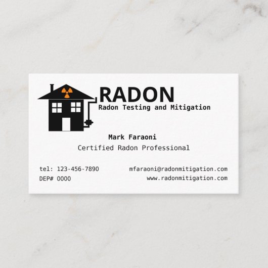 Radon Testing and Mitigation Company Visitenkarte (Vorderseite)
