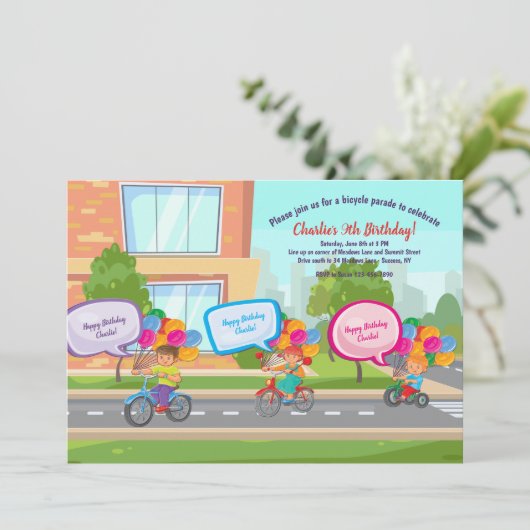 Radparade Geburtstagsfeier Einladung (Stehend Vorderseite)