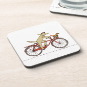 Radsport-Hund mit Eichhörnchenfreund - Fun Animal  Getränkeuntersetzer (Linke Seite)