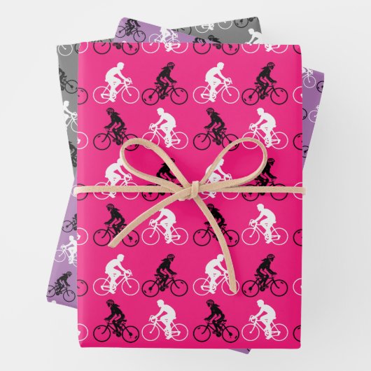 Radsport-Thema Pink Lila Gray Geschenkpapier Set (Beispiel)