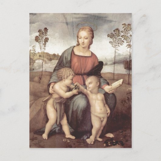 Raffael Madonna mit dem Stieglitz, Szene: Maria mi Postkarte (Vorderseite)