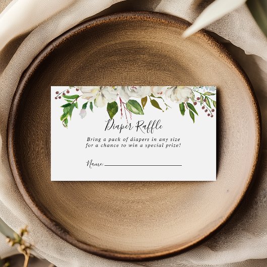 Raffelfahrschein "White Winter Peony Floral" Begleitkarte