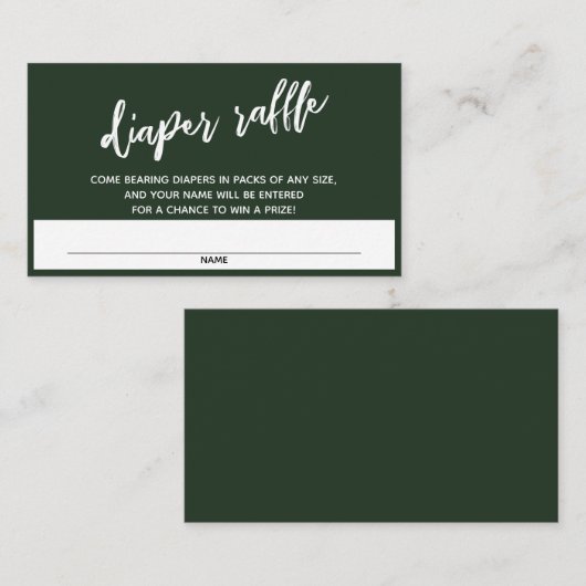 Raffelschein für dunkelgrüne Windeln - moderne Han Begleitkarte (Vorne/Hinten)