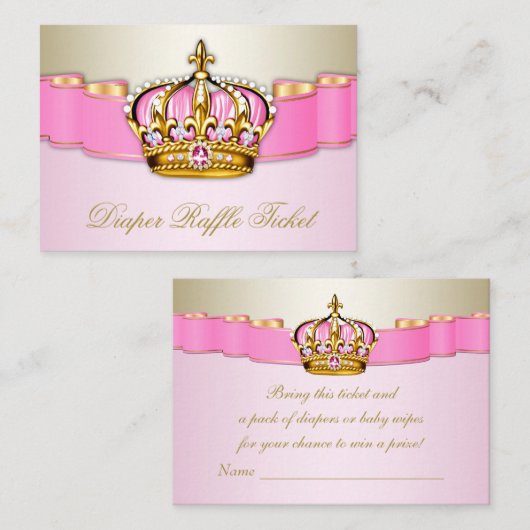 Raffelschein für Rosa und Gold Princess Girls Begleitkarte (Vorne/Hinten)