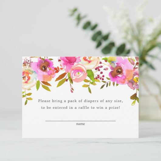 Raffelschein, groß, mit rosa Aquarellfarben Begleitkarte (Stehend Vorderseite)