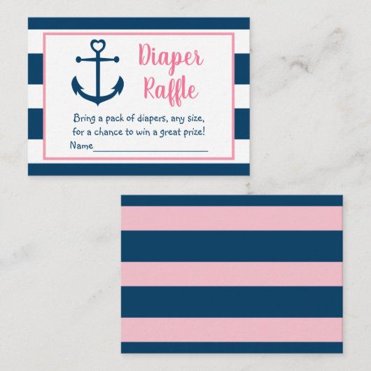 Raffelung des rosa Navy Nautical Anchor Baby Diape Begleitkarte (Vorne/Hinten)