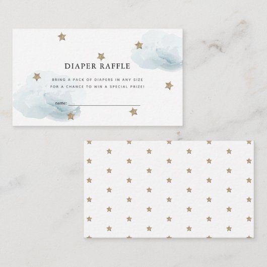 Raffenticket für Babydusche mit Sternen und Wolken Begleitkarte (Vorne/Hinten)