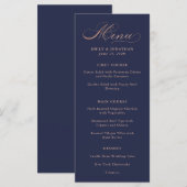 raffiniert | Imitate Rose Gold Calligraphy on Navy Menükarte (Vorne/Hinten)