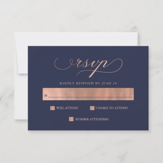 raffiniert | Imitate Rose Gold Wedding Calligrafy  RSVP Karte (Vorderseite)